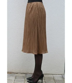 BLEU D'AZUR ROCKIE GEPLOOIDE MIDI ROK BRONS GLANZEND bronze Online