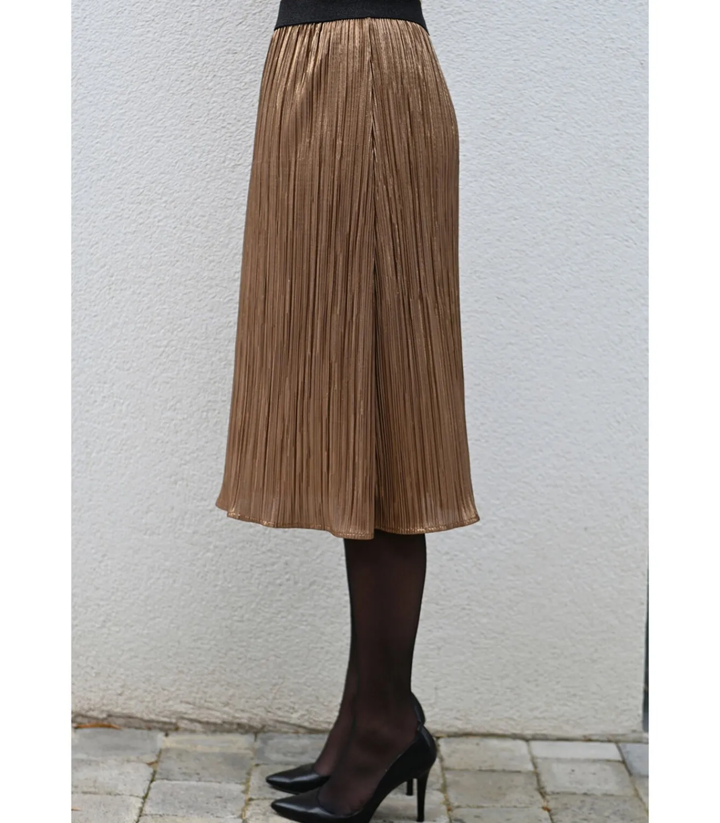 BLEU D'AZUR ROCKIE GEPLOOIDE MIDI ROK BRONS GLANZEND bronze Online