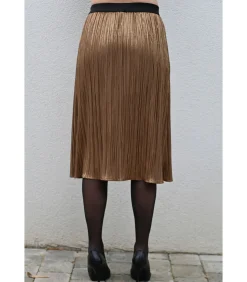 BLEU D'AZUR ROCKIE GEPLOOIDE MIDI ROK BRONS GLANZEND bronze Online