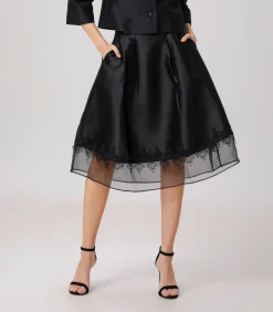 Smart & Joy Rok van organza en tafzijde met kanten rand black Hot