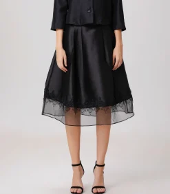 Smart & Joy Rok van organza en tafzijde met kanten rand black Hot