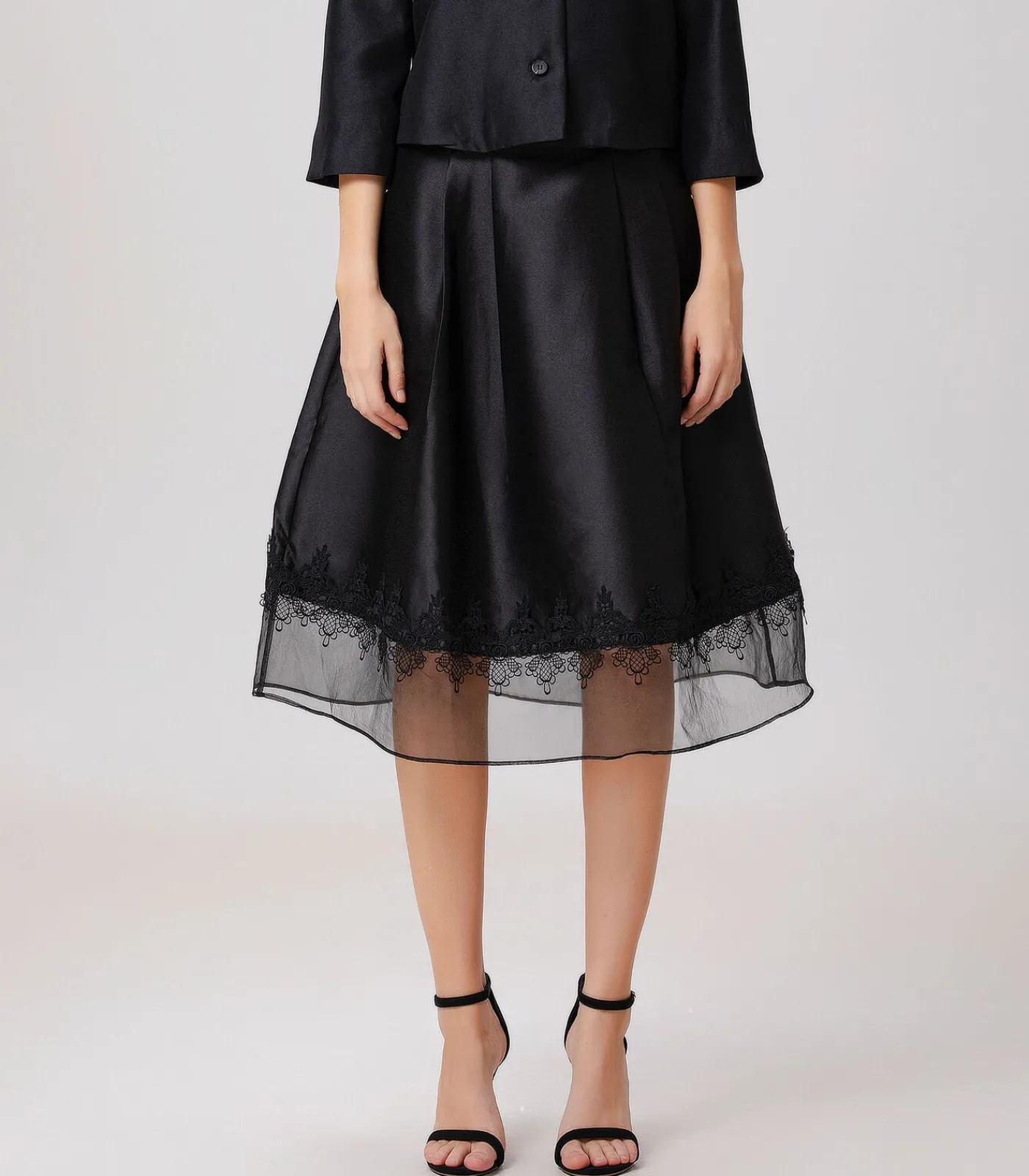 Smart & Joy Rok van organza en tafzijde met kanten rand black Hot