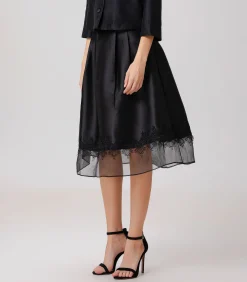 Smart & Joy Rok van organza en tafzijde met kanten rand black Hot