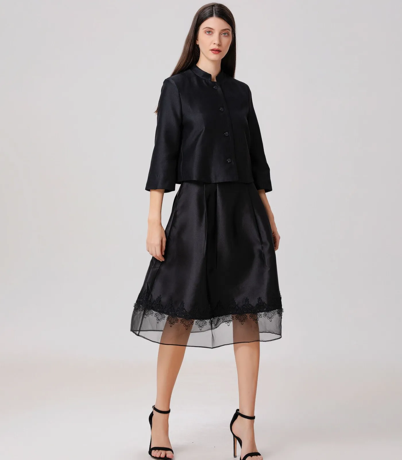 Smart & Joy Rok van organza en tafzijde met kanten rand black Hot