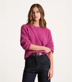 La Fée Maraboutée Roze dik gebreide trui, lange mouwen, ronde hals pink Discount