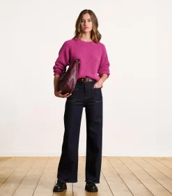 La Fée Maraboutée Roze dik gebreide trui, lange mouwen, ronde hals pink Discount