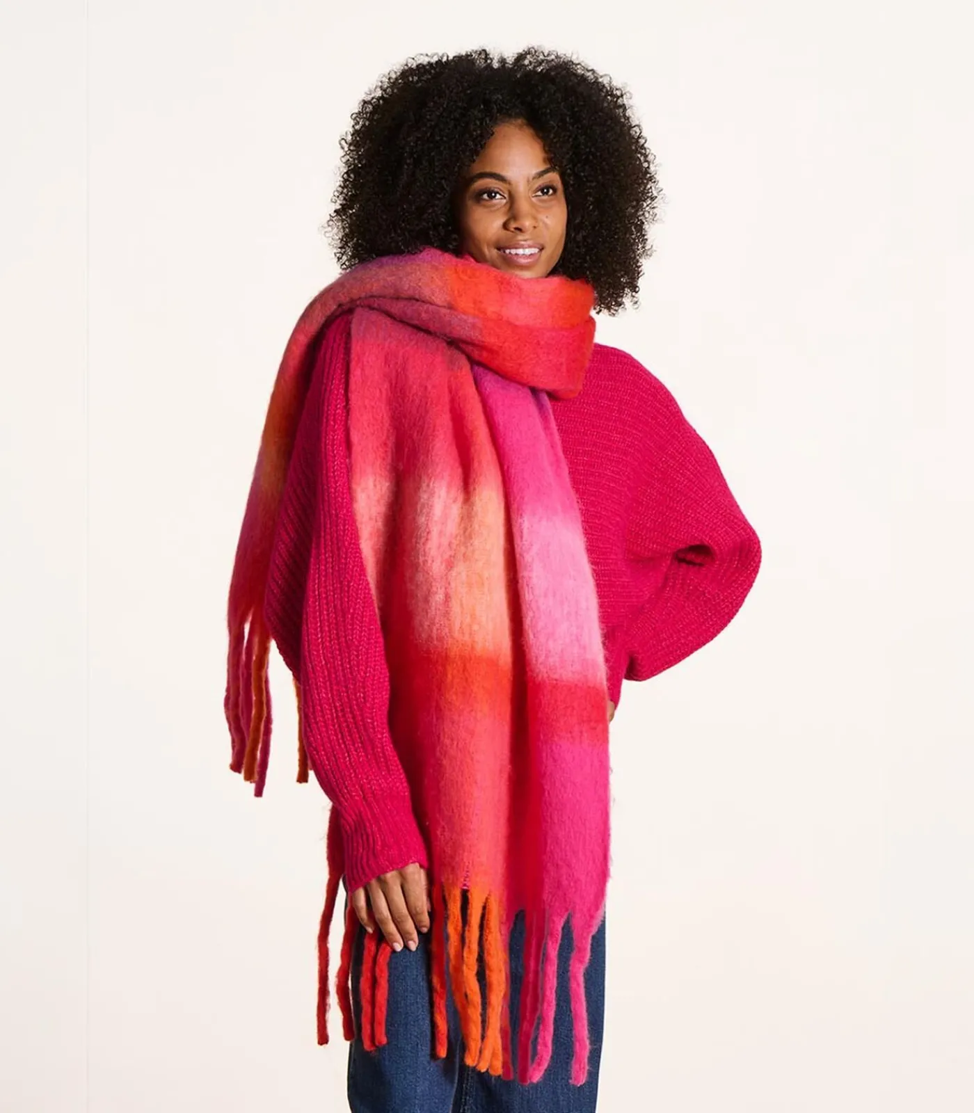 La Fée Maraboutée Roze geruite sjaal pink