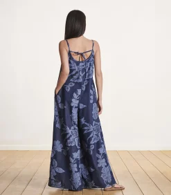 La Fée Maraboutée Ruimvallende blauwe jumpsuit met bloemenprint en bandjes blueJeans Outlet