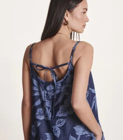 La Fée Maraboutée Ruimvallende blauwe jumpsuit met bloemenprint en bandjes blueJeans Outlet