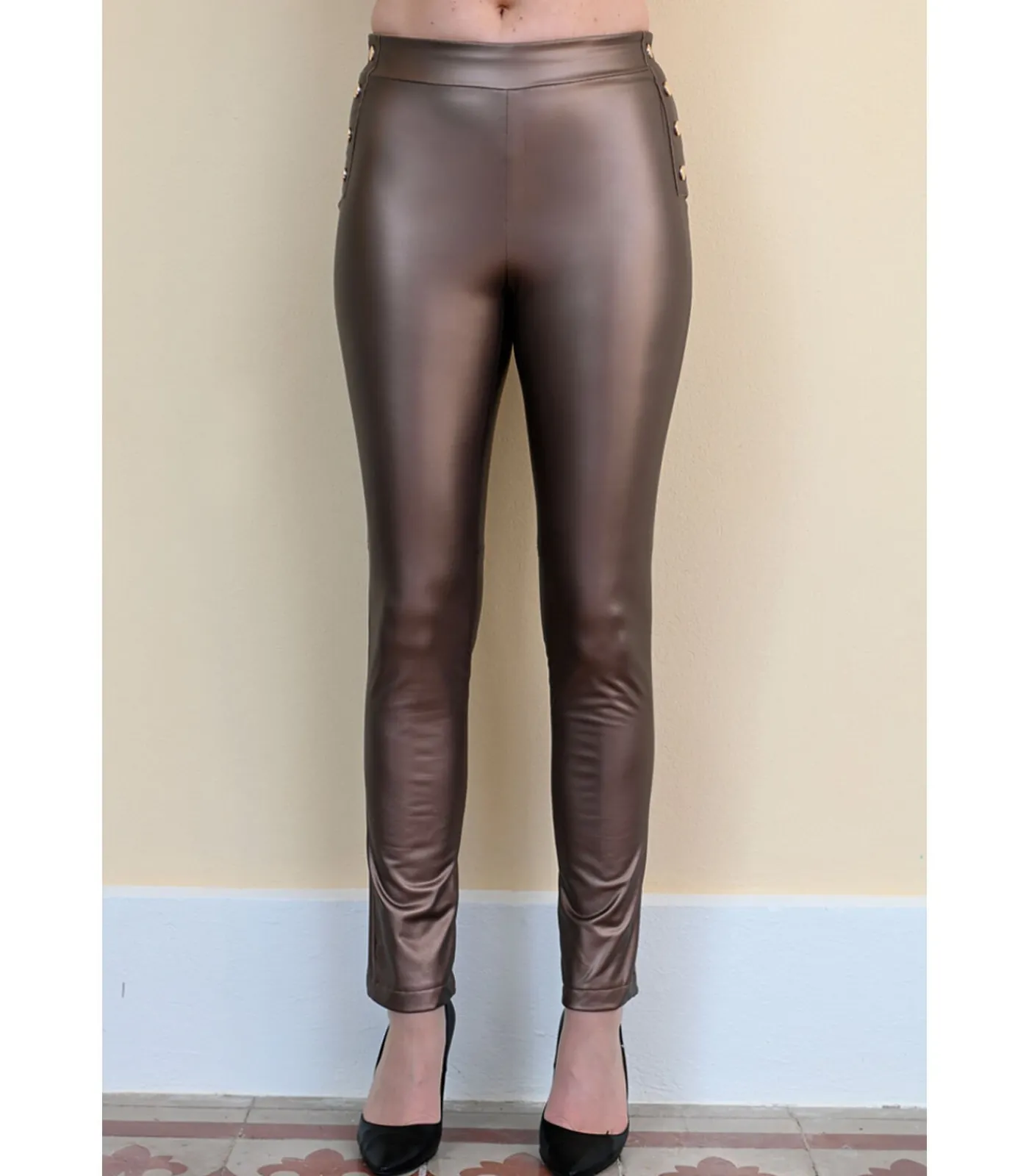BLEU D'AZUR RUTH Broek met leerlook in bronsgoud bronze Sale