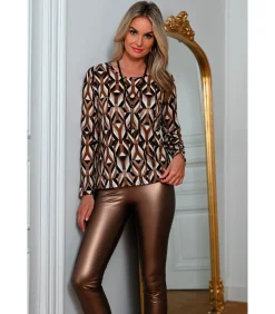 BLEU D'AZUR RUTH Broek met leerlook in bronsgoud bronze Sale