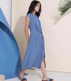 Smart & Joy Side Tie minimalistische midi -jurk blue Outlet