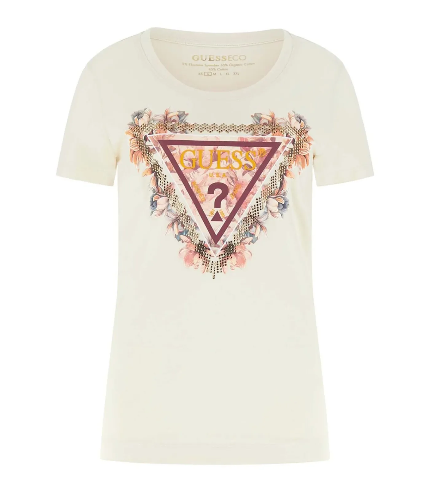 GUESS Ss Triangle Flowers Tee beige Hot