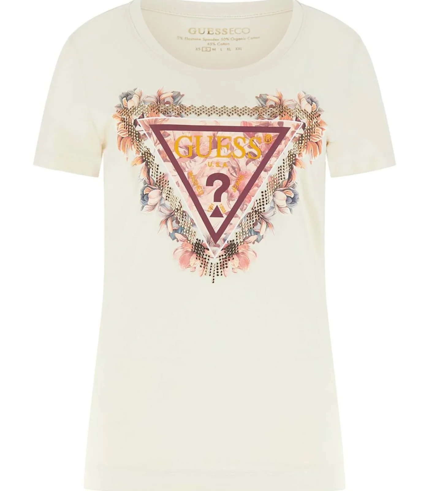 GUESS Ss Triangle Flowers Tee beige Hot