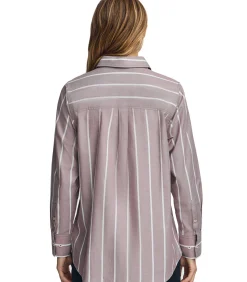 Polo Club -roze gestreept hemd met relaxed fit en Rigby Go-logo taupe Clearance