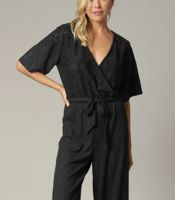 Deeluxe TAYLA - Zwarte crossover-jumpsuit voor dames met mooie mesh black