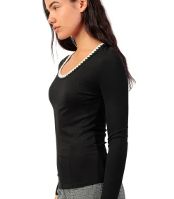 ADMAS Top met lange mouwen en ronde hals Canale Contraste black Best