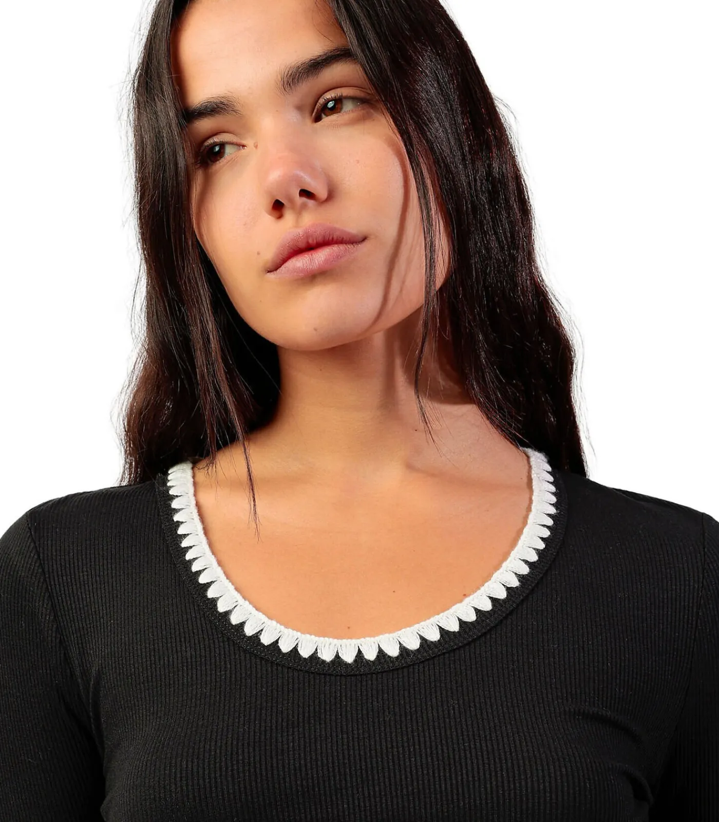 ADMAS Top met lange mouwen en ronde hals Canale Contraste black Best