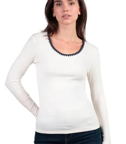 ADMAS Top met lange mouwen en ronde hals Canale Contraste white Outlet