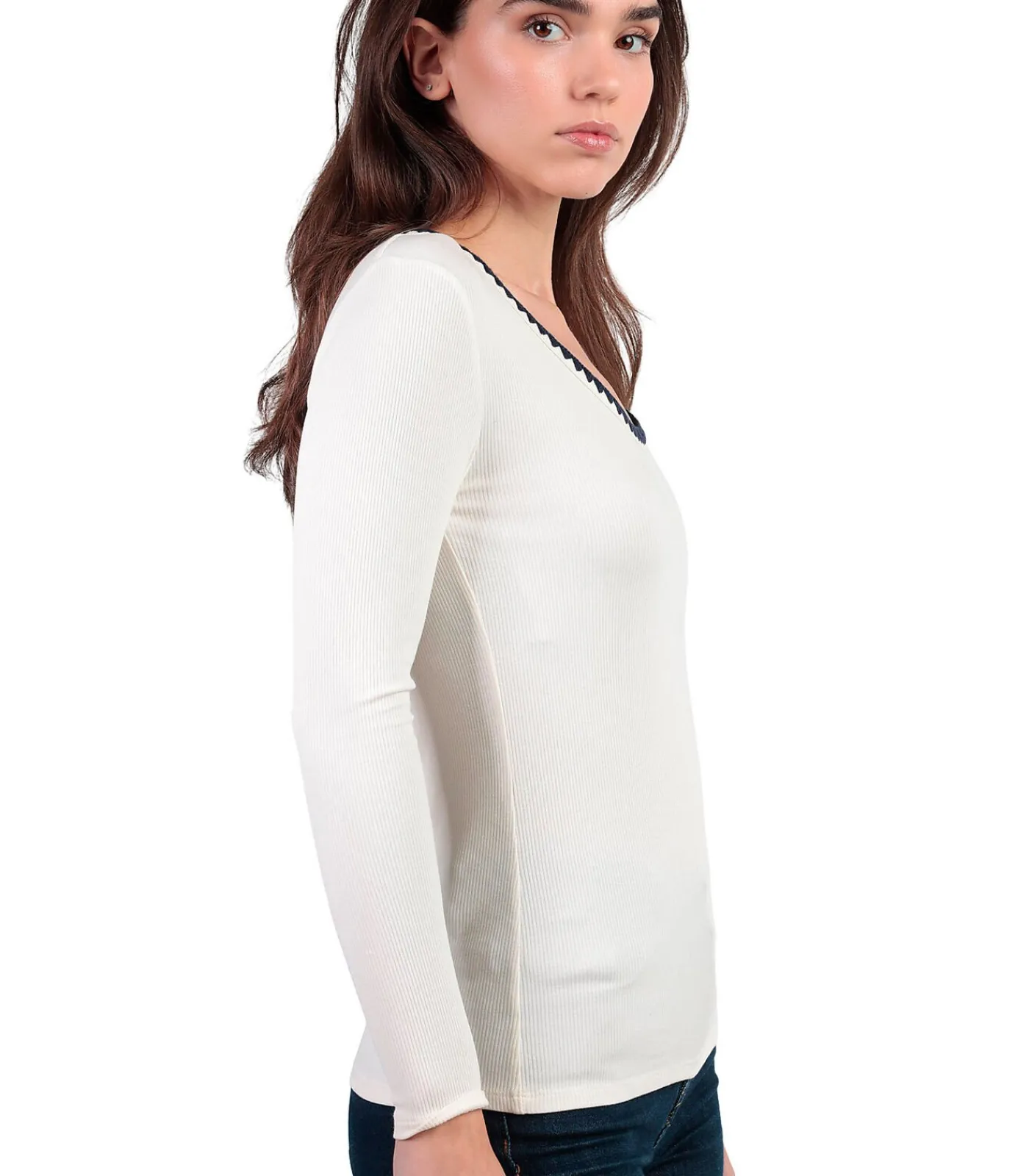 ADMAS Top met lange mouwen en ronde hals Canale Contraste white Outlet