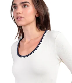 ADMAS Top met lange mouwen en ronde hals Canale Contraste white Outlet