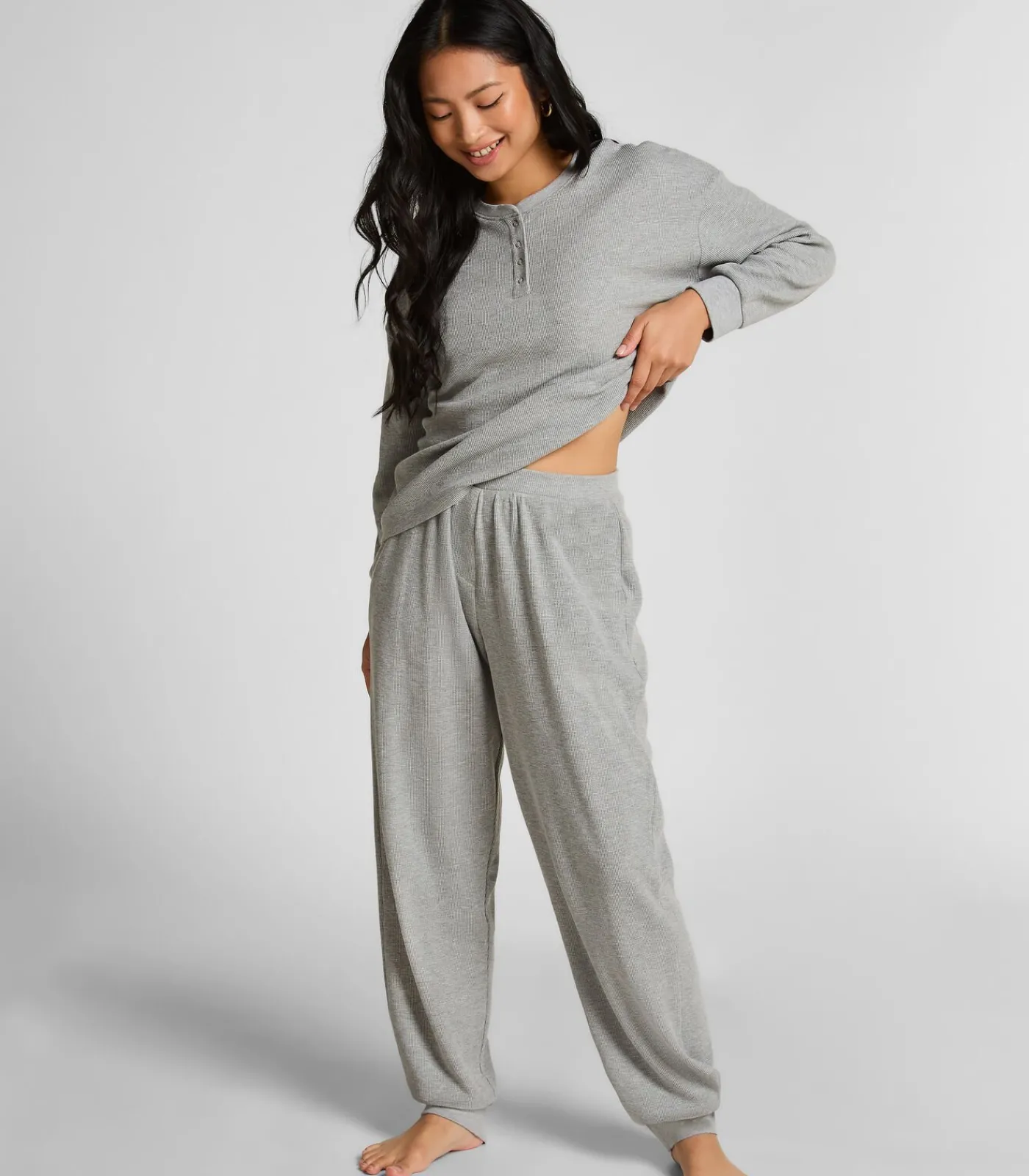 Hunkemöller Top van wafelstof Henley gray Best