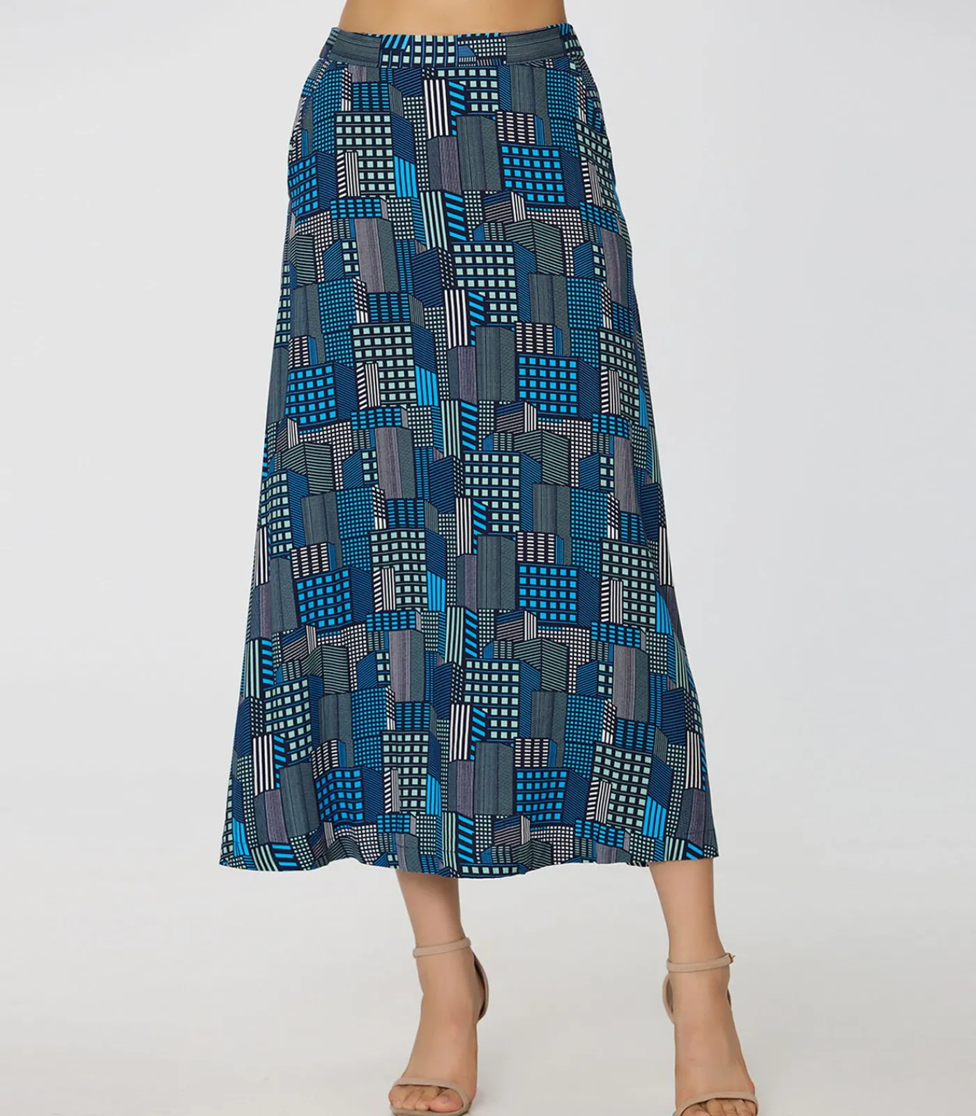 Smart & Joy Trapeze midi-rok met grafische print blue Sale