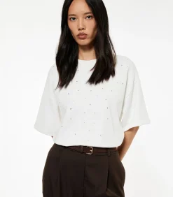 Koton T-shirt Korte Mouwen Ronde Hals Met Strassdetail white