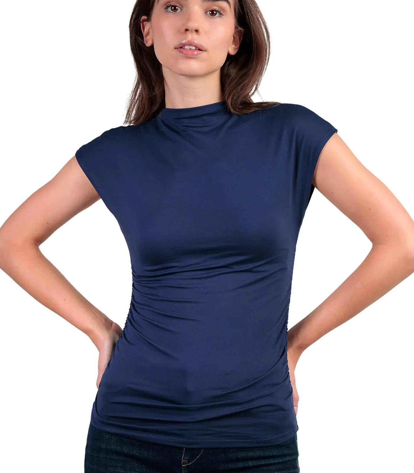 ADMAS T-shirt met slipe mouwen en opstaande kraag Frunces blue Outlet