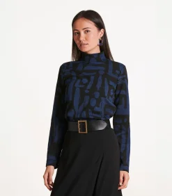 La Fée Maraboutée T-shirt zwart en blauw in jacquard met print en lange mouwen black Discount