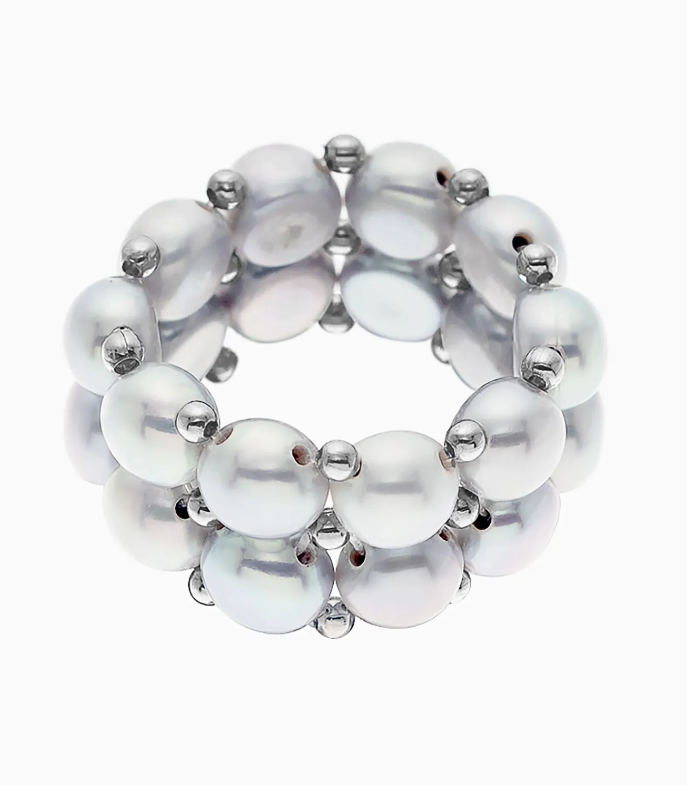 Pearls & Colors Tweerijige ring - Echte zoetwaterparels van 3-4 mm - Kwaliteit AAA+ - Aanpasbare maat gray