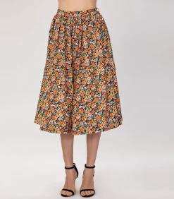 Smart & Joy Uitlopende rok met retro bloemenprint multicolor Hot