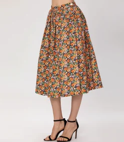 Smart & Joy Uitlopende rok met retro bloemenprint multicolor Hot