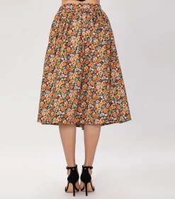 Smart & Joy Uitlopende rok met retro bloemenprint multicolor Hot