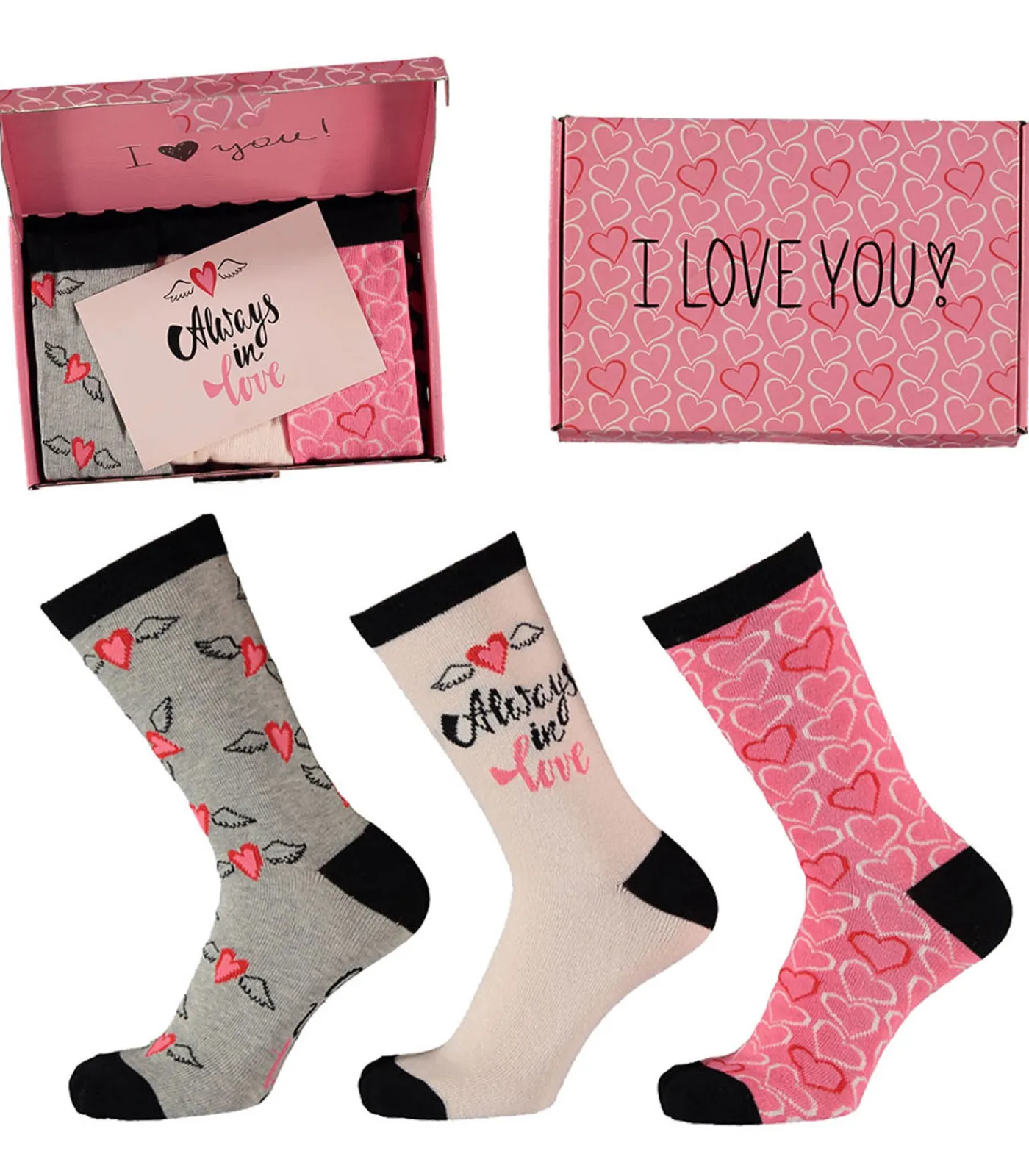 Apollo Valentijn Cadeau Sokken Giftbox Always In Love Dames pink Hot