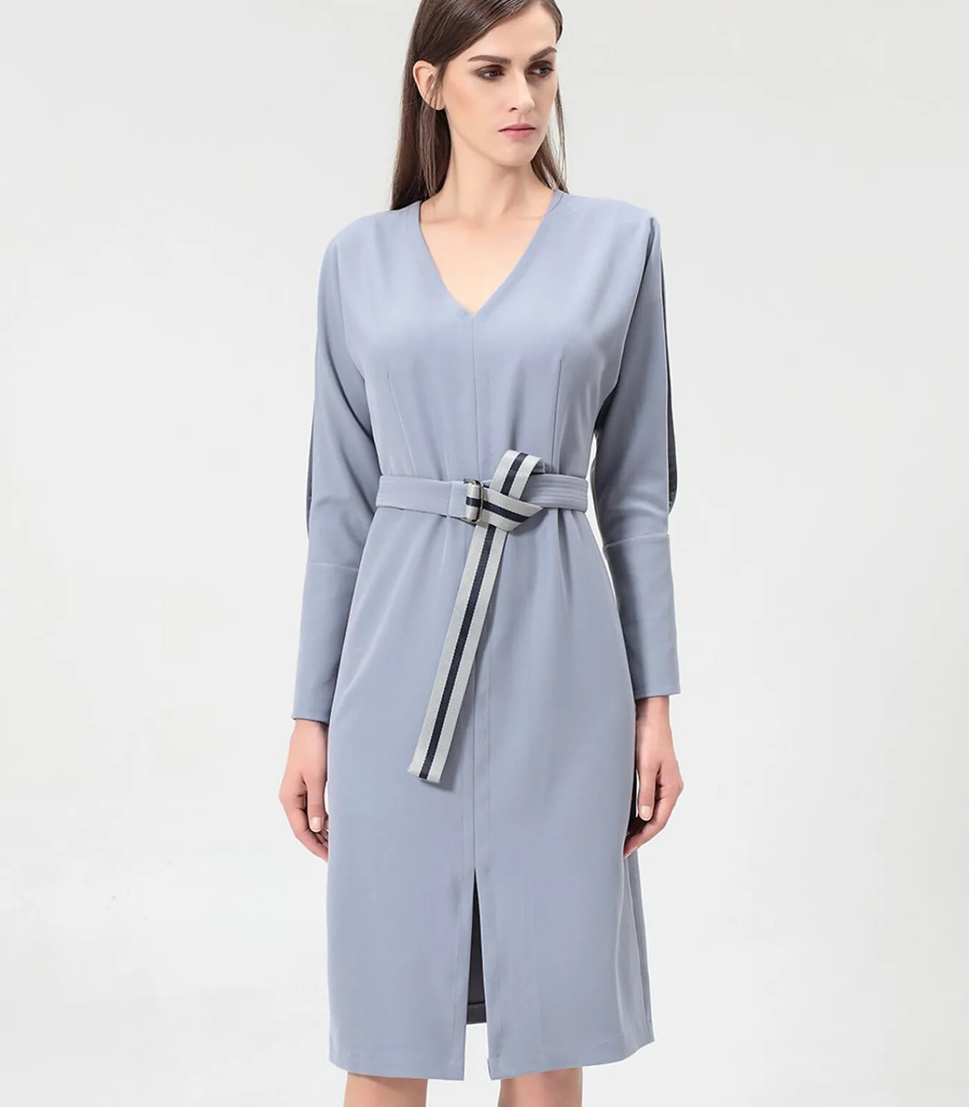 Smart & Joy V-hals jurk met vleermuismouwen blue Clearance