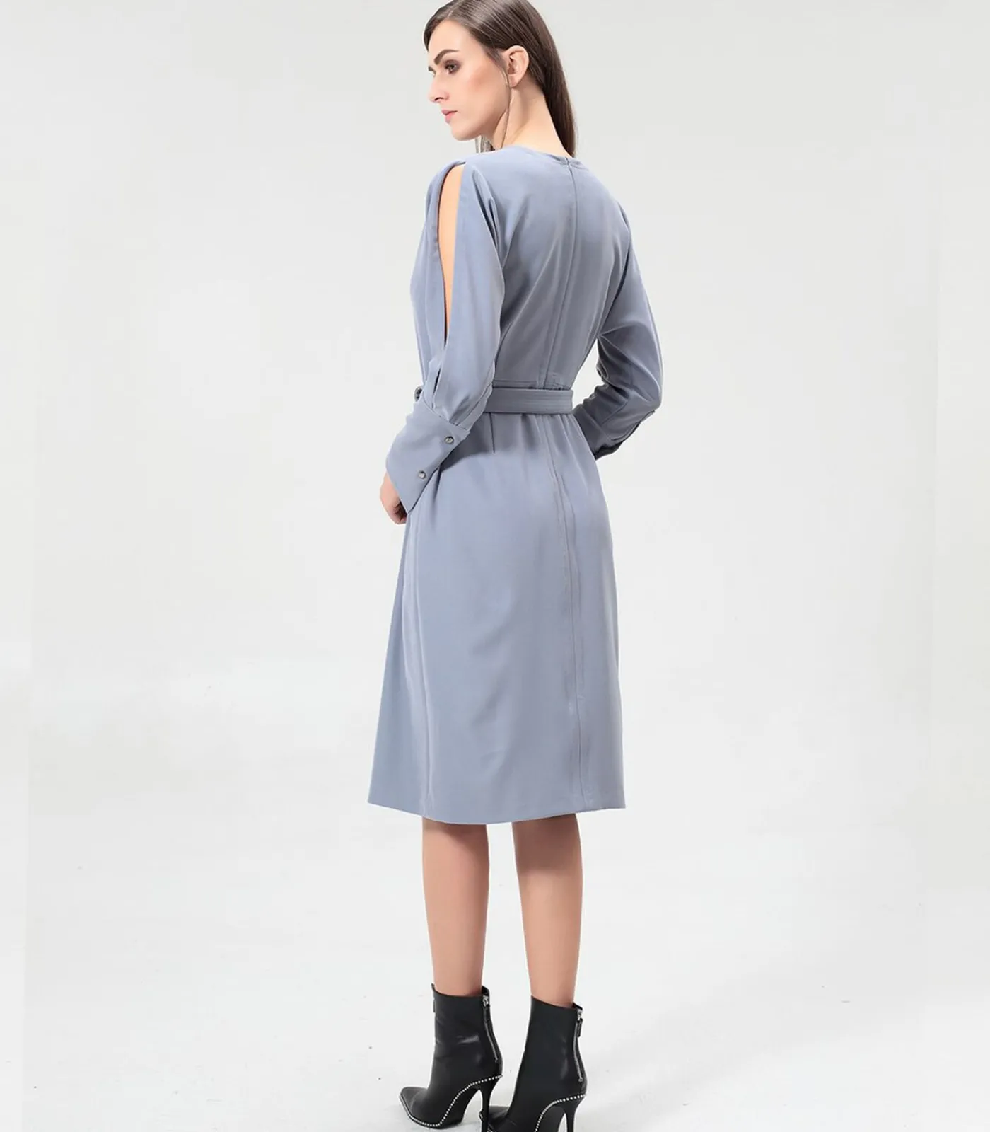 Smart & Joy V-hals jurk met vleermuismouwen blue Clearance