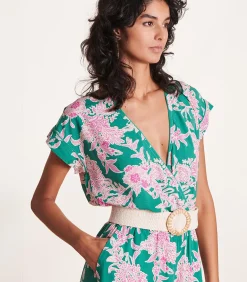 La Fée Maraboutée Vloeiend groen en roze broekpak met bloemenprint mintGreen Hot