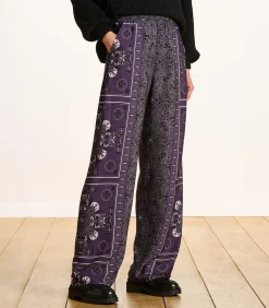 La Fée Maraboutée Vloeiende broek in pruimkleurige twill met sjaalprint violet Online