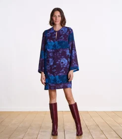 La Fée Maraboutée Vloeiende korte jurk met pruimprint violet Discount