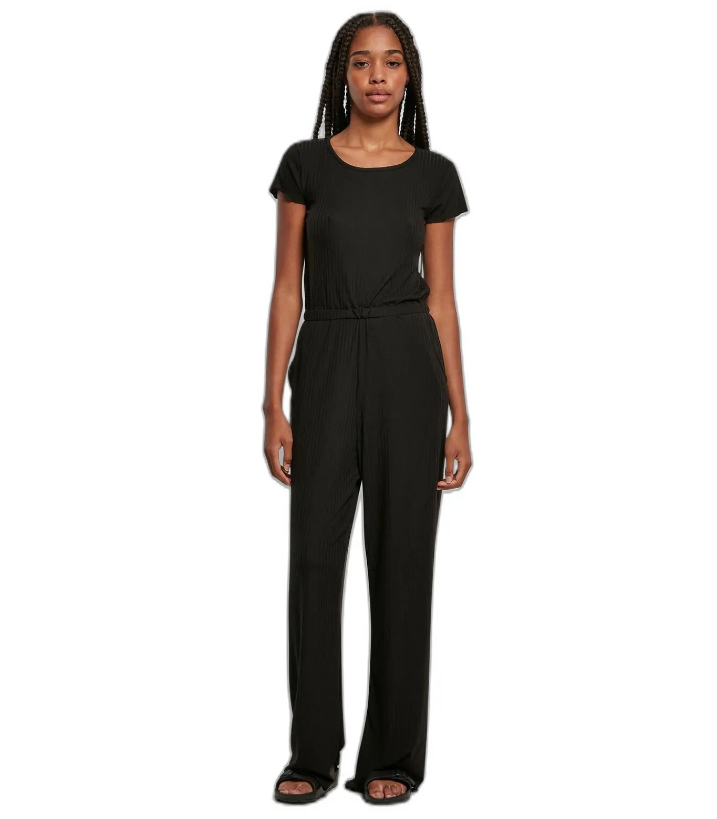 Urban Classics Wijd geribde jumpsuit voor dames black