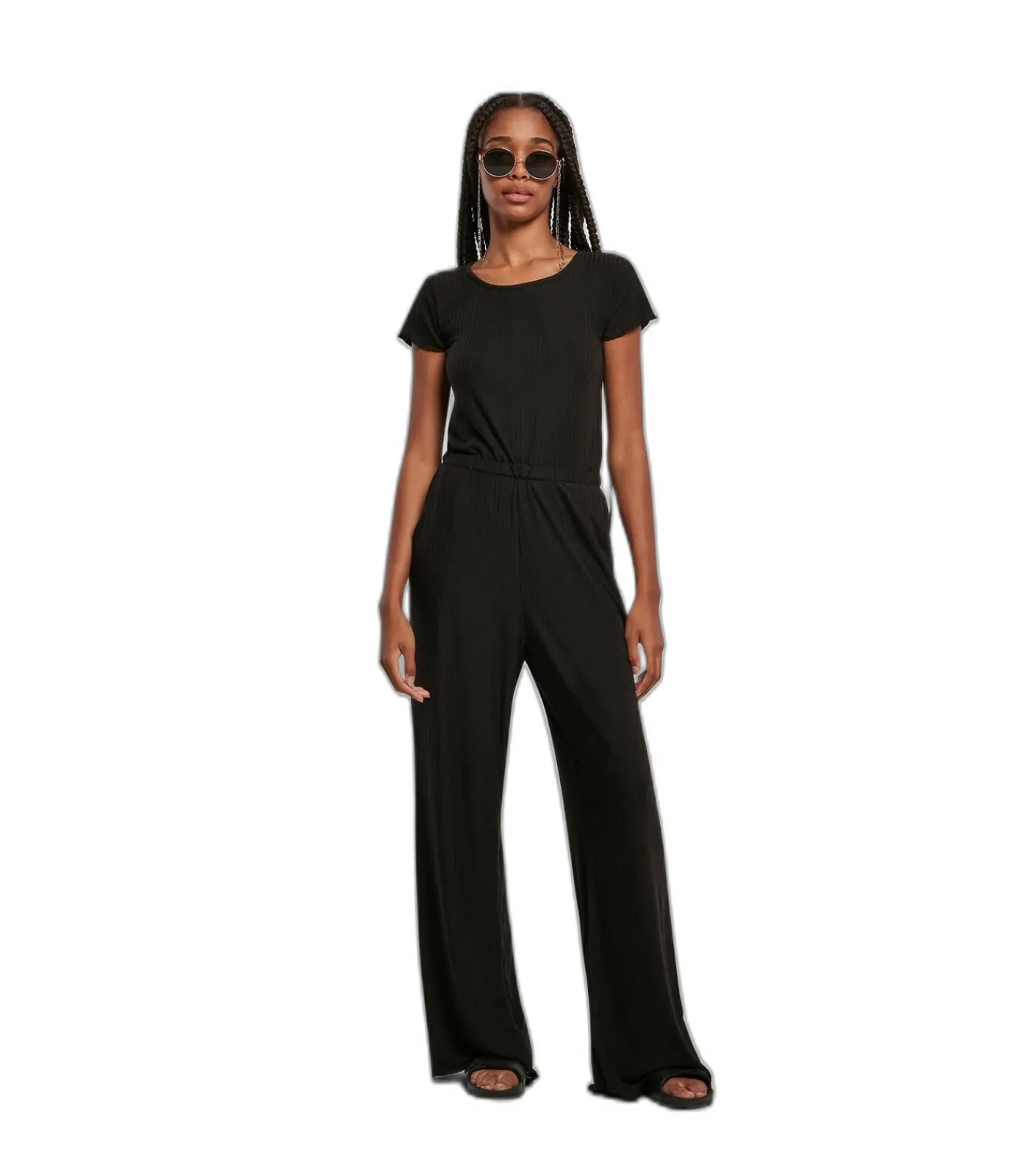 Urban Classics Wijd geribde jumpsuit voor dames black