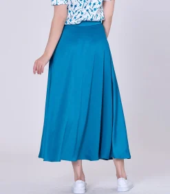 Smart & Joy Wijd uitlopende midi satijnen rok blue Sale