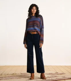 La Fée Maraboutée Wijde broek van marineblauwe fluweel met hoge taille navyBlue Clearance