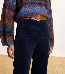 La Fée Maraboutée Wijde broek van marineblauwe fluweel met hoge taille navyBlue Clearance