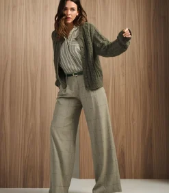 Marie Méro Wijde groene broek met bandplooi en ruitmotief oliveGreen Outlet