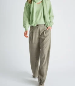 Marie Méro Wijde groene broek met bandplooi en ruitmotief oliveGreen Outlet