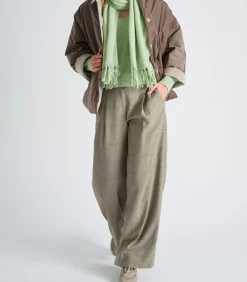 Marie Méro Wijde groene broek met bandplooi en ruitmotief oliveGreen Outlet