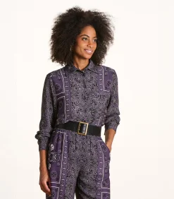 La Fée Maraboutée Wijde pruimkleurige blouse met sjaalprint in twill violet Clearance