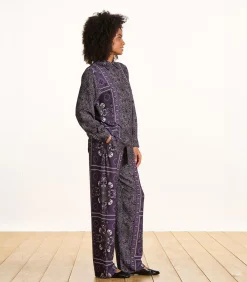 La Fée Maraboutée Wijde pruimkleurige blouse met sjaalprint in twill violet Clearance